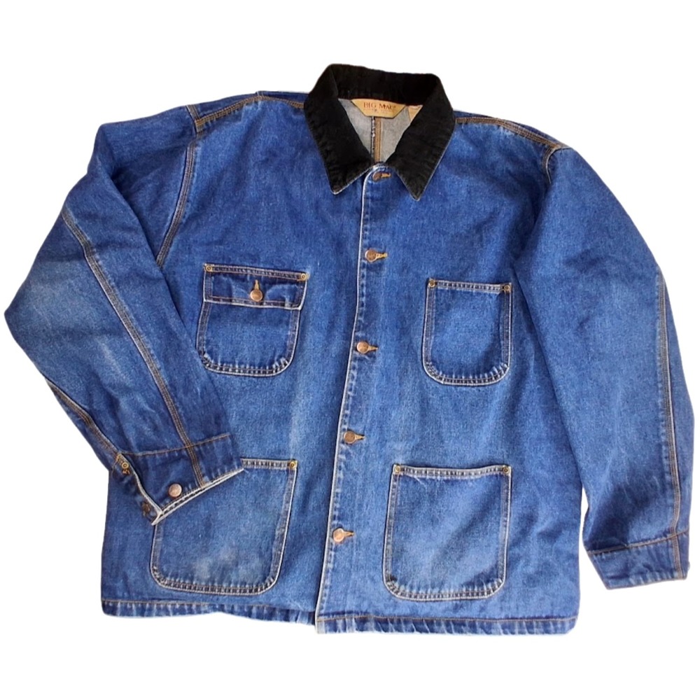 Vintage Big Mac Denim Jacket Mens XL Black Corduroy Collar Blue Trucker Workwear